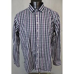 Mens Etro Dress Shirt Multicolor Size 46 Cotton Button Front Paisley Check Italy